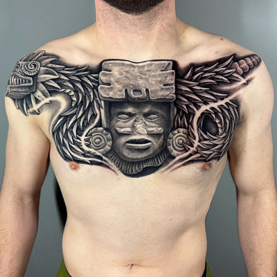 Read more about the article Japanese Quetzalcoatl (the feathered serpent) and Aztec-Toltec warrior Tattoo by Goethe Silva — Los Angeles, CA