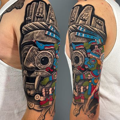 Read more about the article Illustrative Tlaloc with color codex (Deity of rain, water and fertility) Tattoo by Goethe Silva — Los Angeles, CA