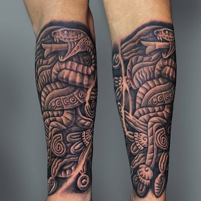 Read more about the article Illustrative Tlachinolli (fire water) Tattoo by Goethe Silva — Los Angeles, CA