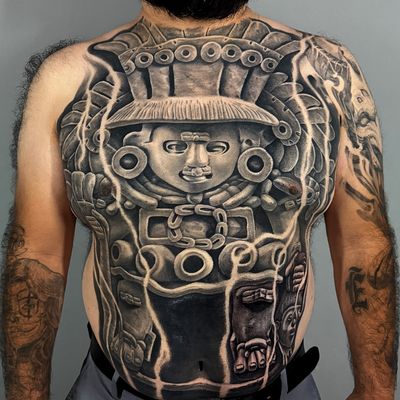 Read more about the article Illustrative Xipe Totec (life-death-rebirth Deity)) Tattoo by Goethe Silva — Los Angeles, CA