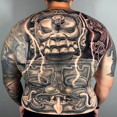 Read more about the article Japanese Ah Puch (Mayan deity od death) and Jaguar God of the Underworld Tattoo by Goethe Silva — Los Angeles, CA
