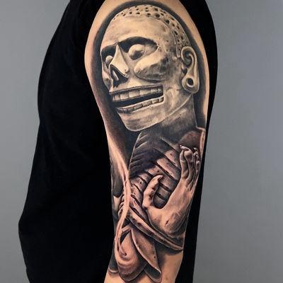 Read more about the article Realism Mictlantecuhtli (God of Death) Tattoo by Goethe Silva — Los Angeles, CA
