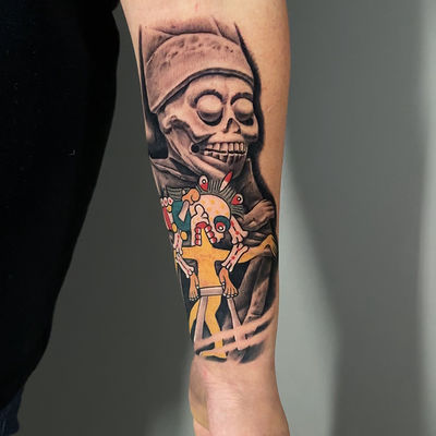 Read more about the article Neo-Traditional Mictlantecuhtli with Codex Tattoo by Goethe Silva — Los Angeles, CA