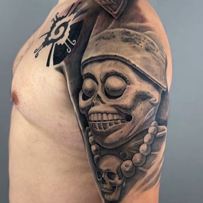 Read more about the article Realism Mictlantecuhtli (Deity od Underworld) Tattoo by Goethe Silva — Los Angeles, CA