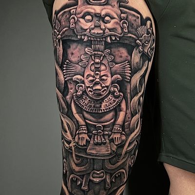 Read more about the article Japanese K'awiil (Deity connected with serpent, royalty,lighting and rain) Tattoo by Goethe Silva — Los Angeles, CA