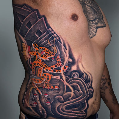 Read more about the article xiuhcoatl-fire-serpent-with-color-codex-tepeyollotl-aztec-color-black-and-grey